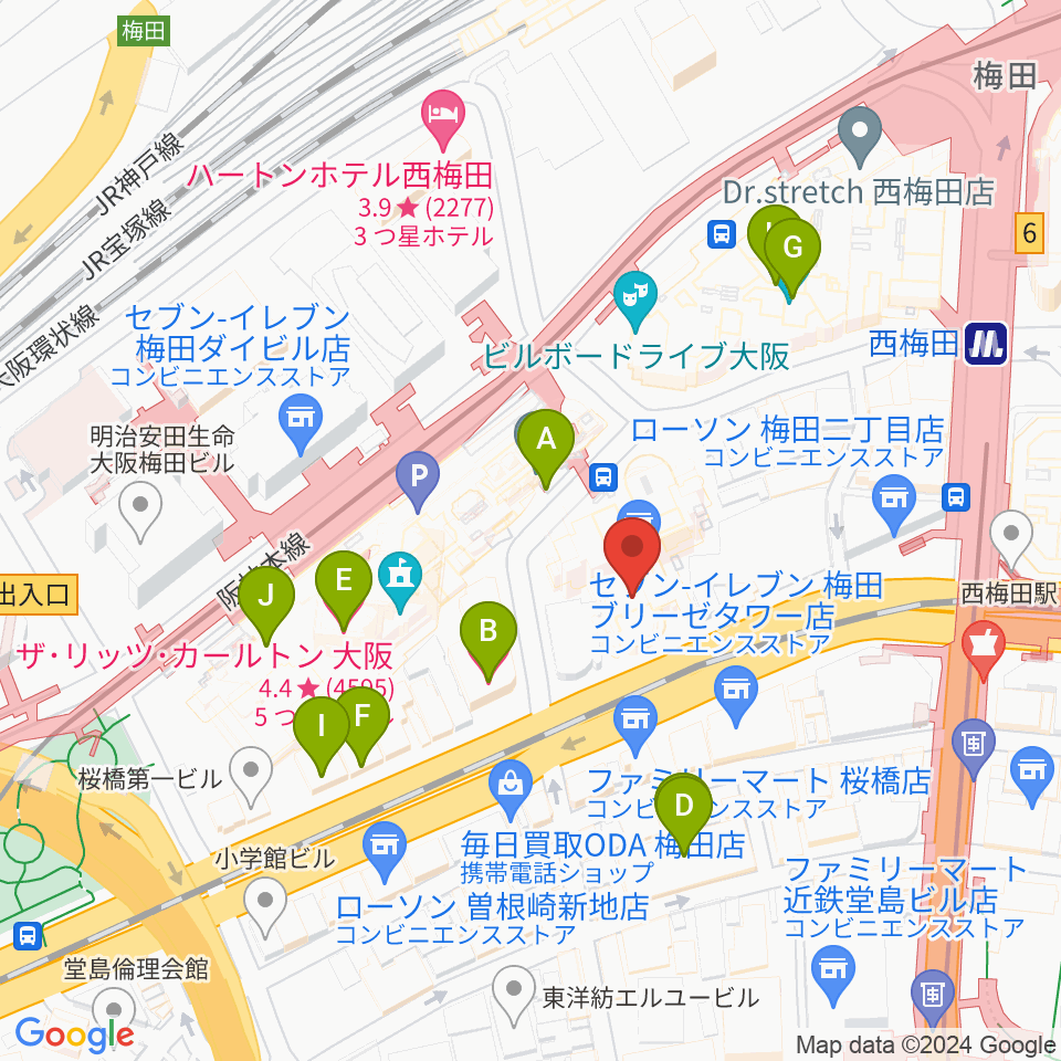 MIKIミュージックサロン西梅田ブリーゼブリーゼ周辺のホテル一覧地図