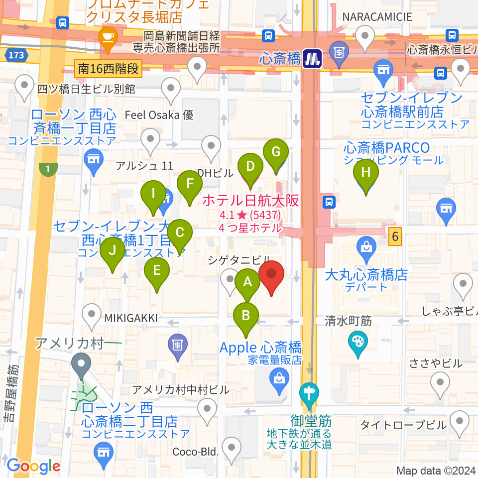 MIKIミュージックサロン心斎橋周辺のホテル一覧地図