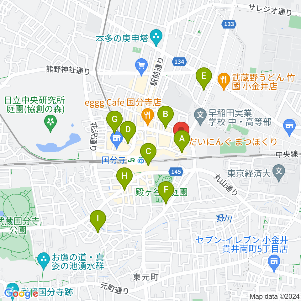 国分寺giee周辺のホテル一覧地図