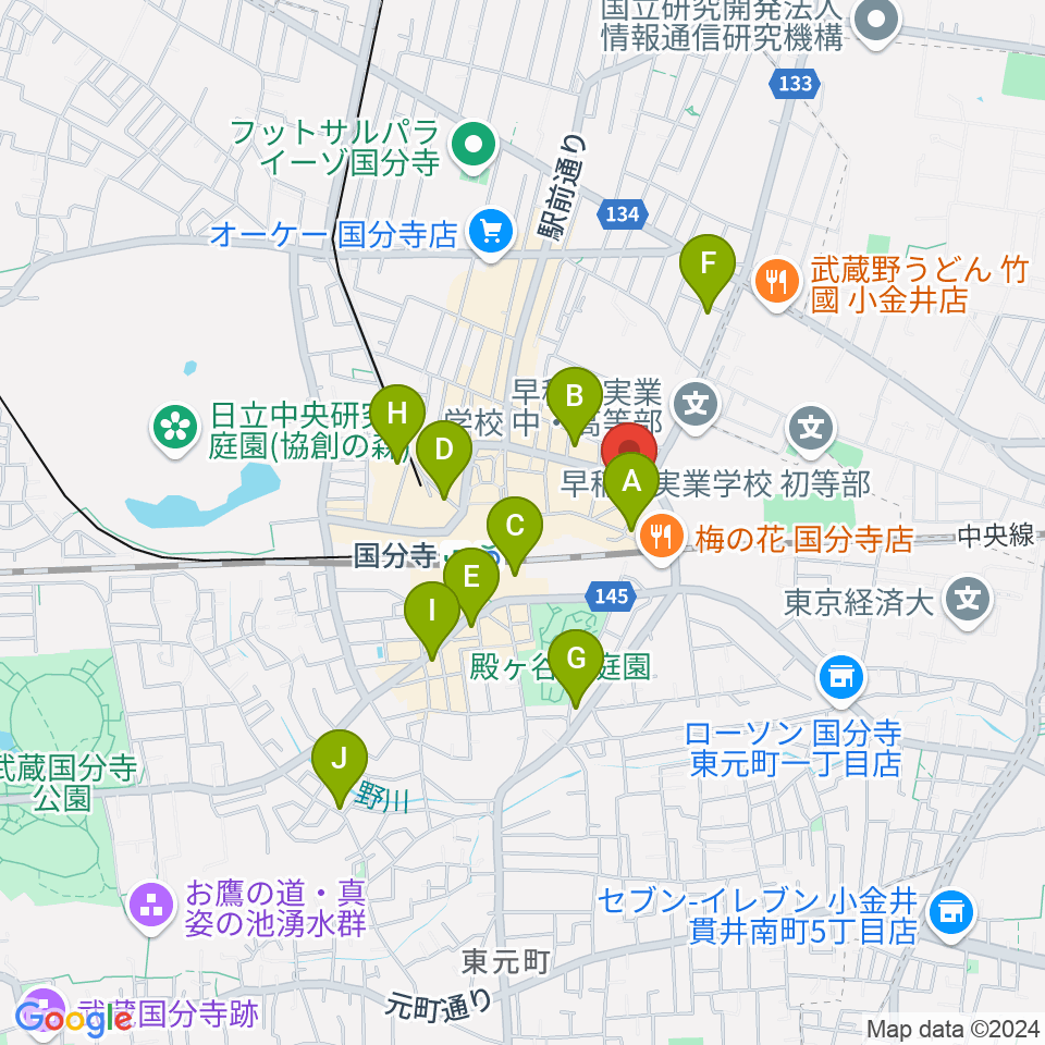 国分寺giee周辺のホテル一覧地図