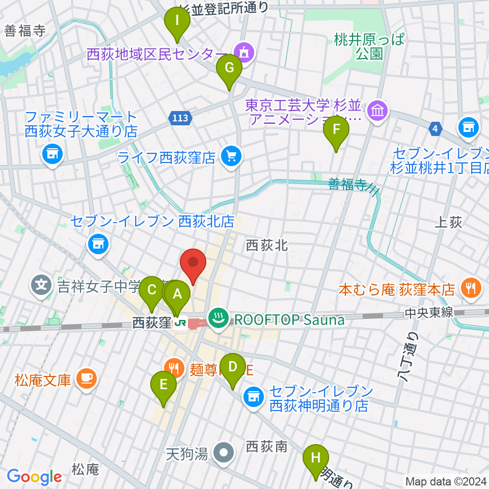 西荻窪テラ周辺のホテル一覧地図