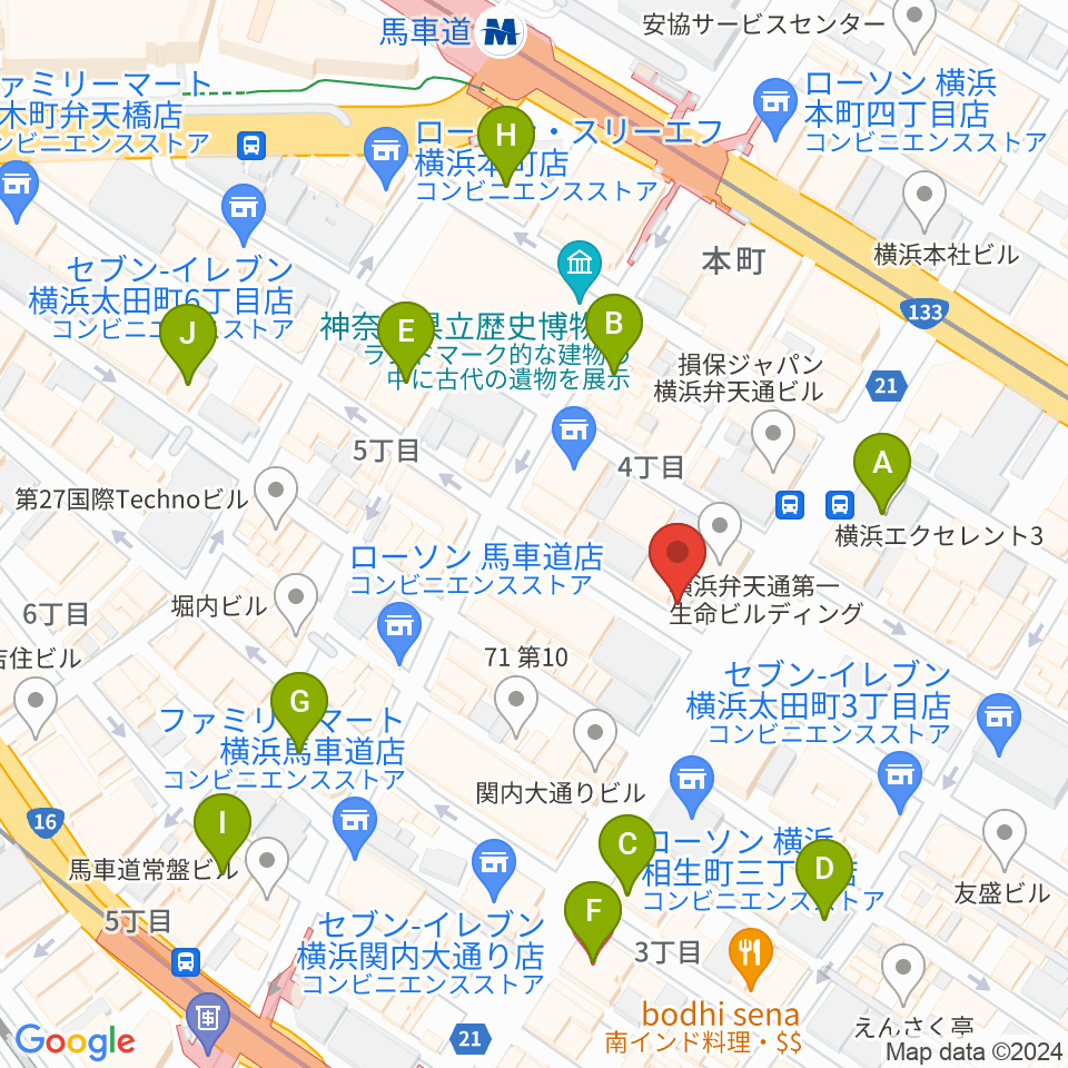 馬車道ピアノサロン周辺のホテル一覧地図