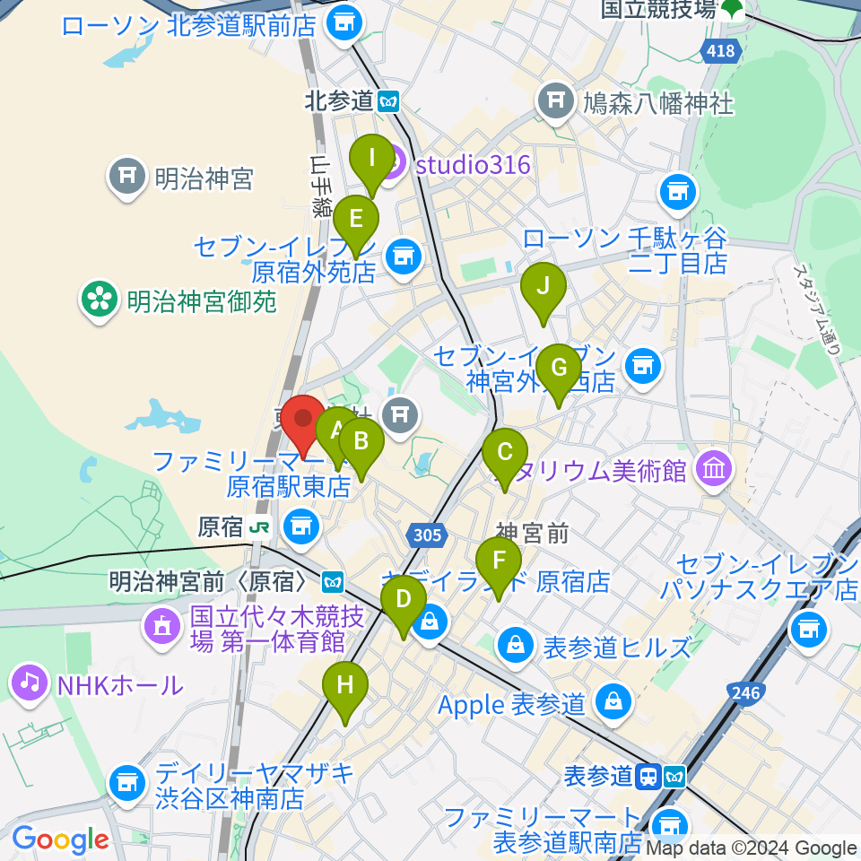 ボーカルスクール VOAT原宿校周辺のホテル一覧地図