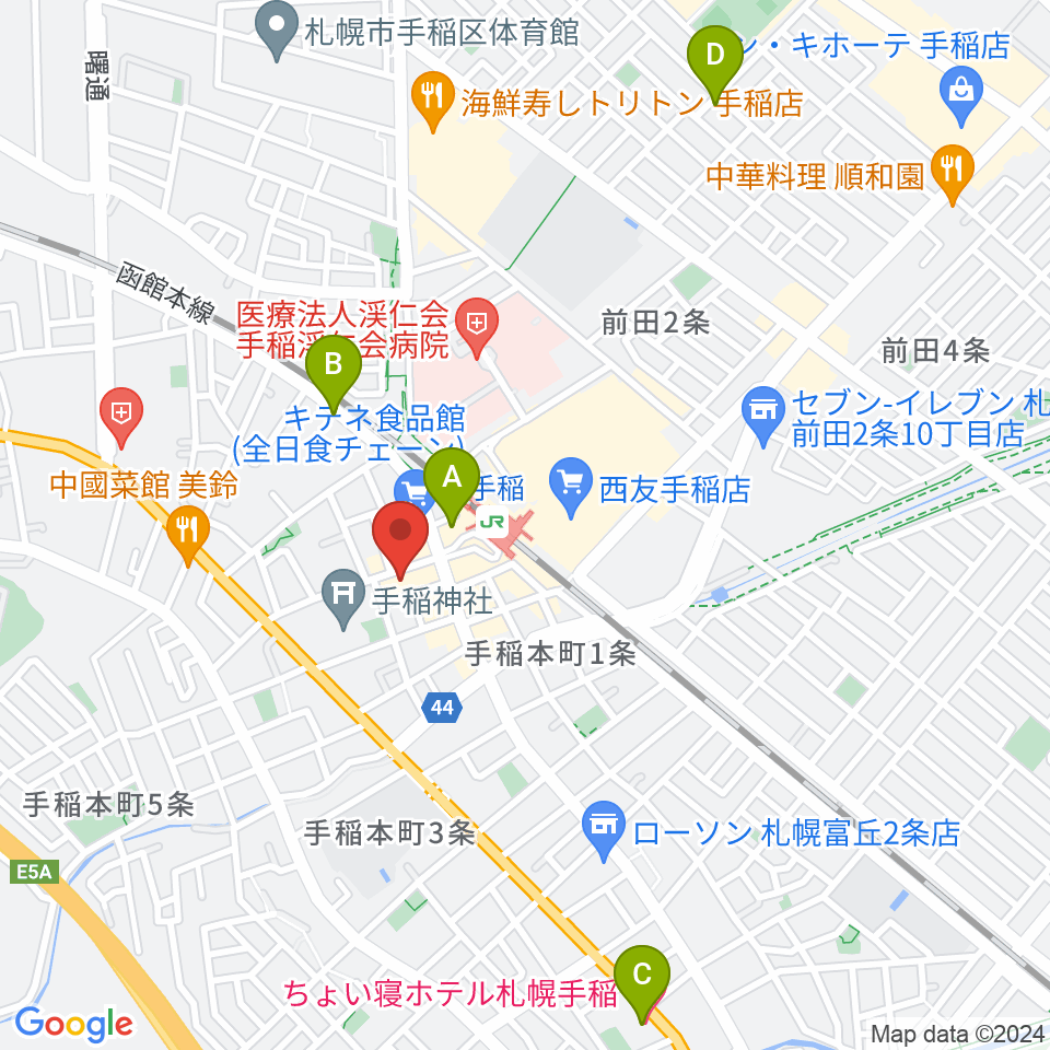 エルム楽器 手稲センター周辺のホテル一覧地図