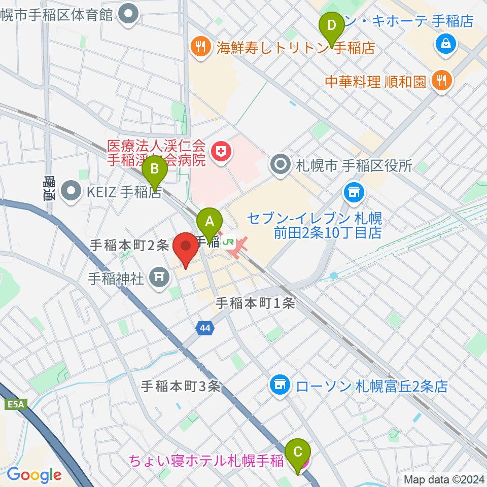 エルム楽器 手稲センター周辺のホテル一覧地図