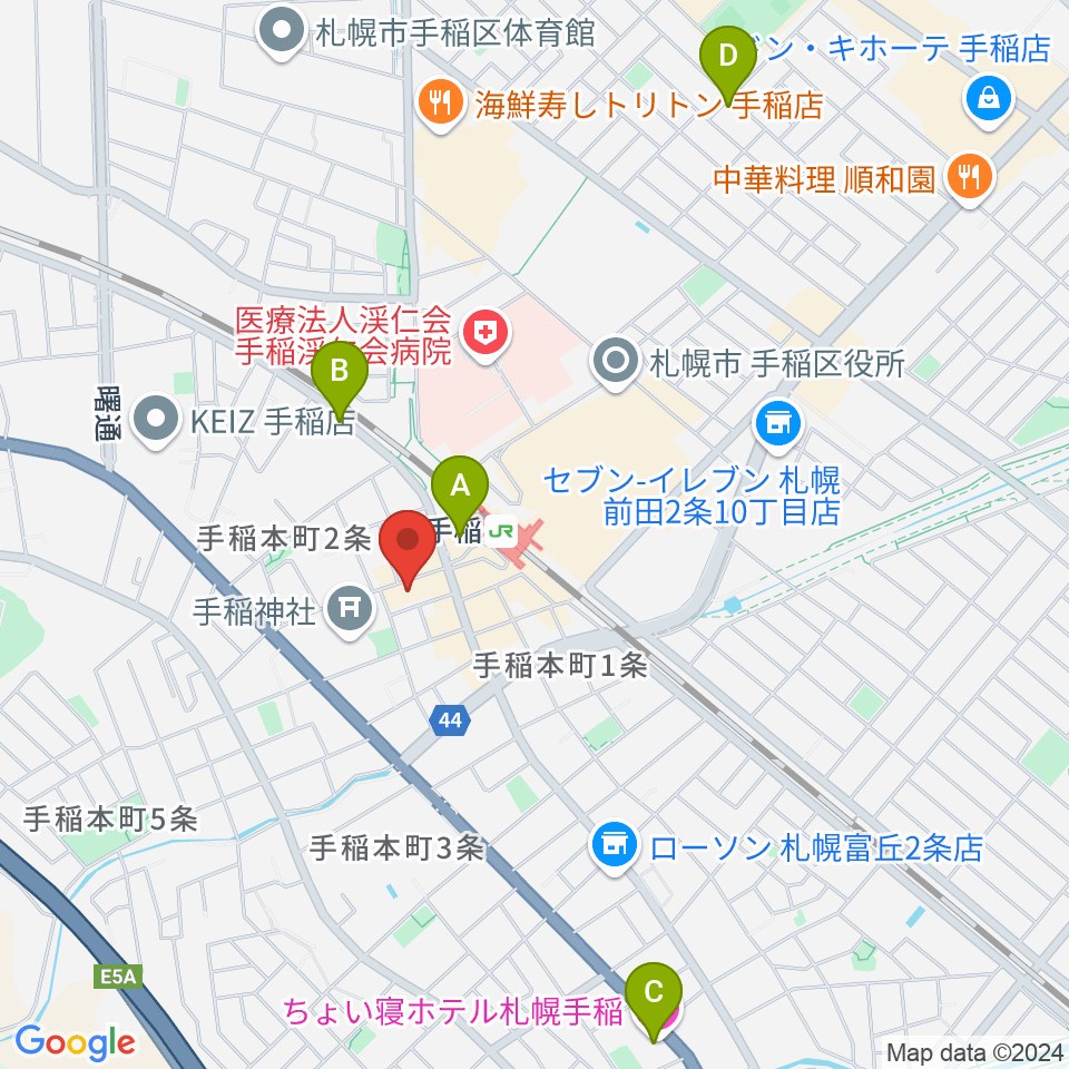 エルム楽器 手稲センター周辺のホテル一覧地図