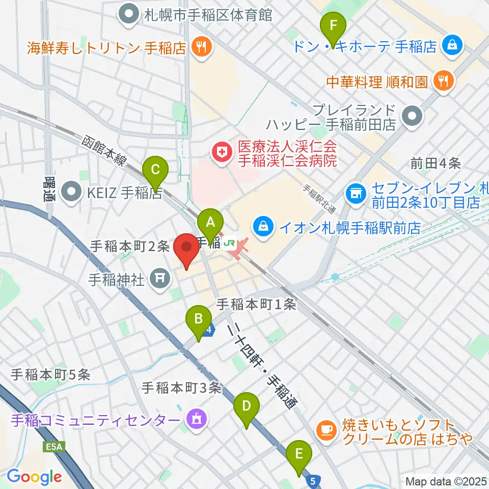 エルム楽器 手稲センター周辺のホテル一覧地図