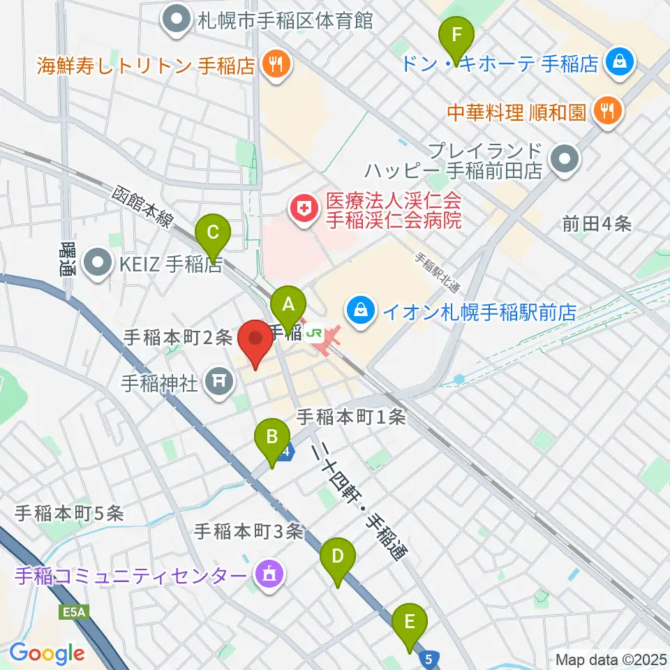 エルム楽器 手稲センター周辺のホテル一覧地図