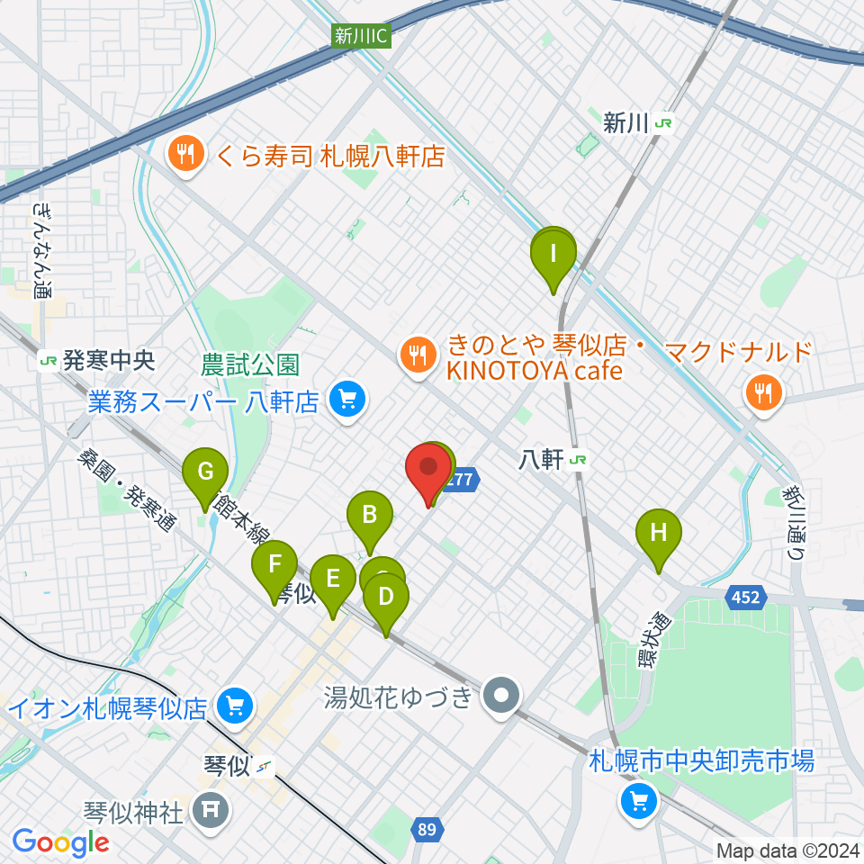 エルム楽器 ELMアルテス八軒周辺のホテル一覧地図