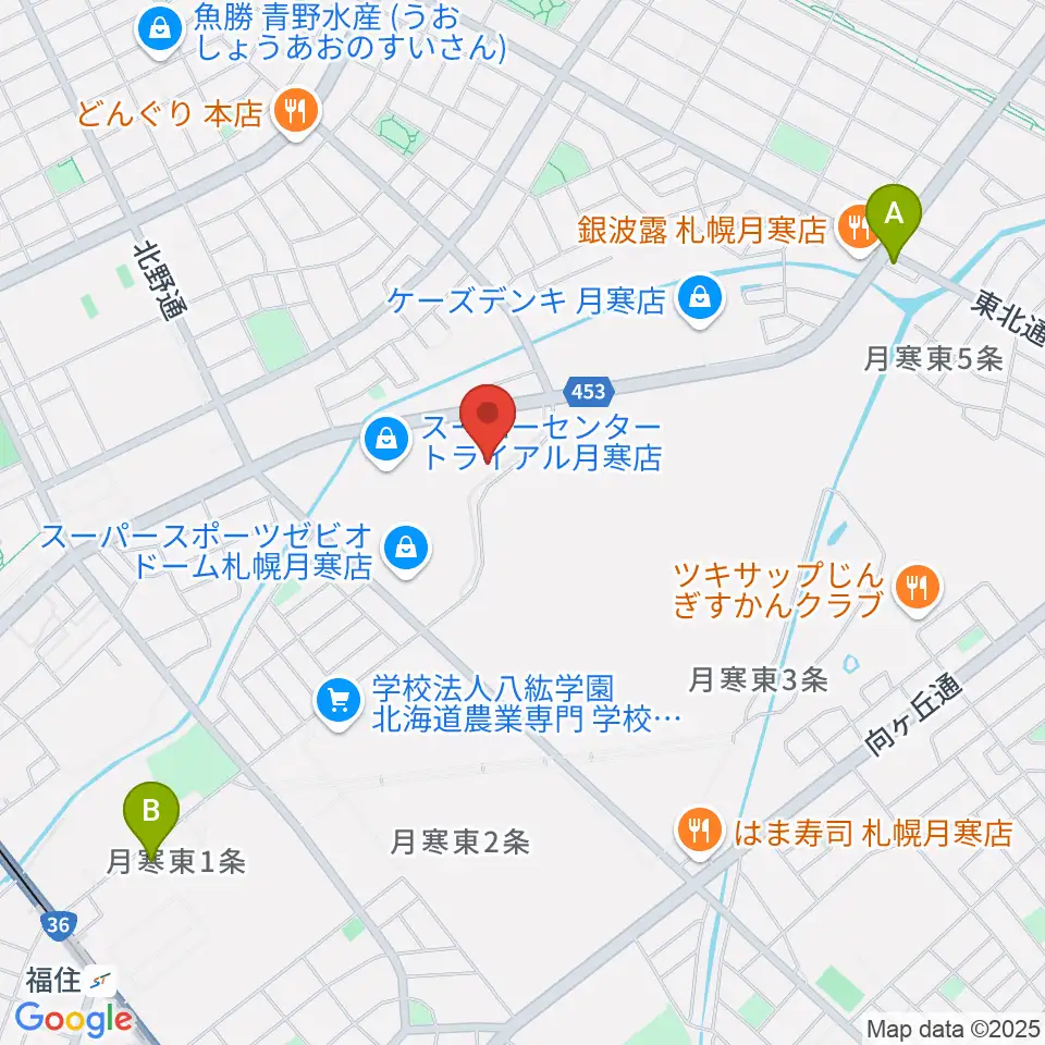 エルム楽器 ブランチ札幌月寒センター周辺のホテル一覧地図