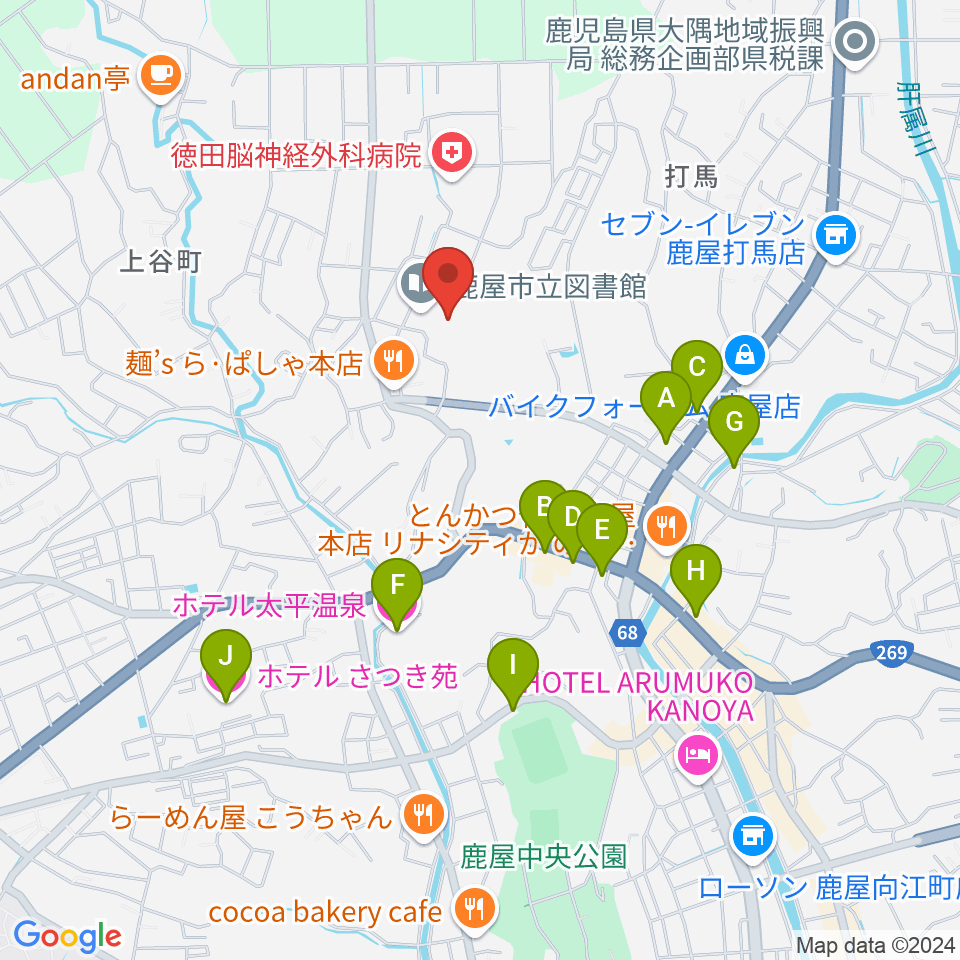 鹿屋市文化会館周辺のホテル一覧地図