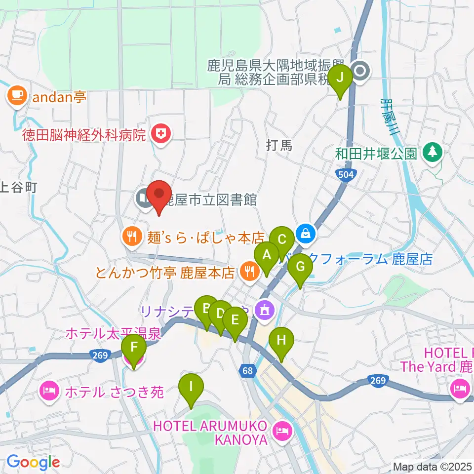 鹿屋市文化会館周辺のホテル一覧地図