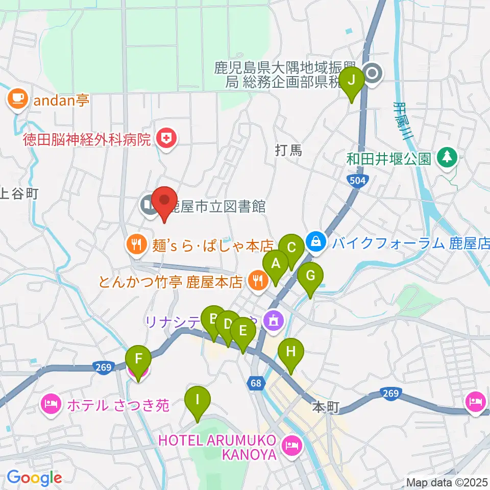 鹿屋市文化会館周辺のホテル一覧地図