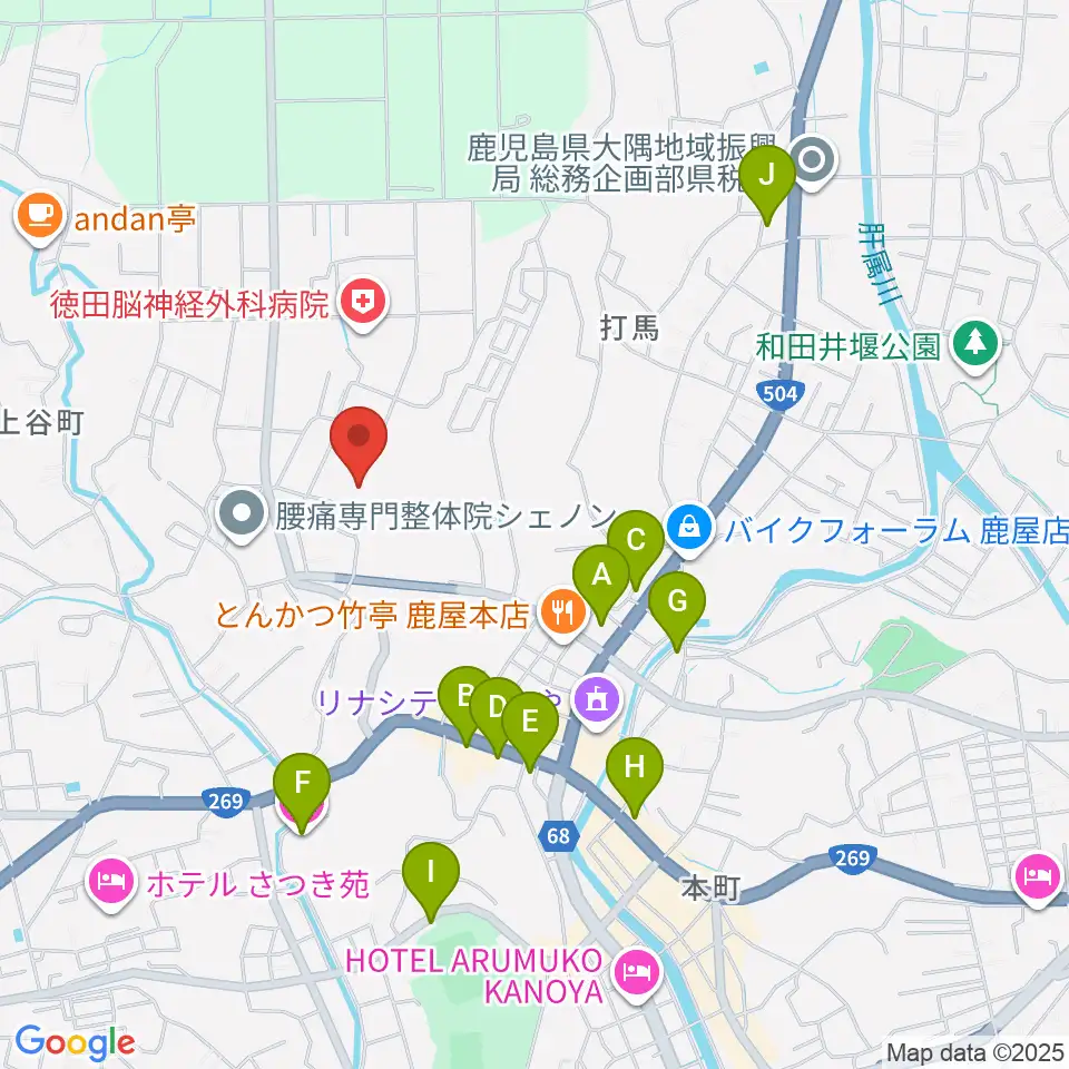 鹿屋市文化会館周辺のホテル一覧地図