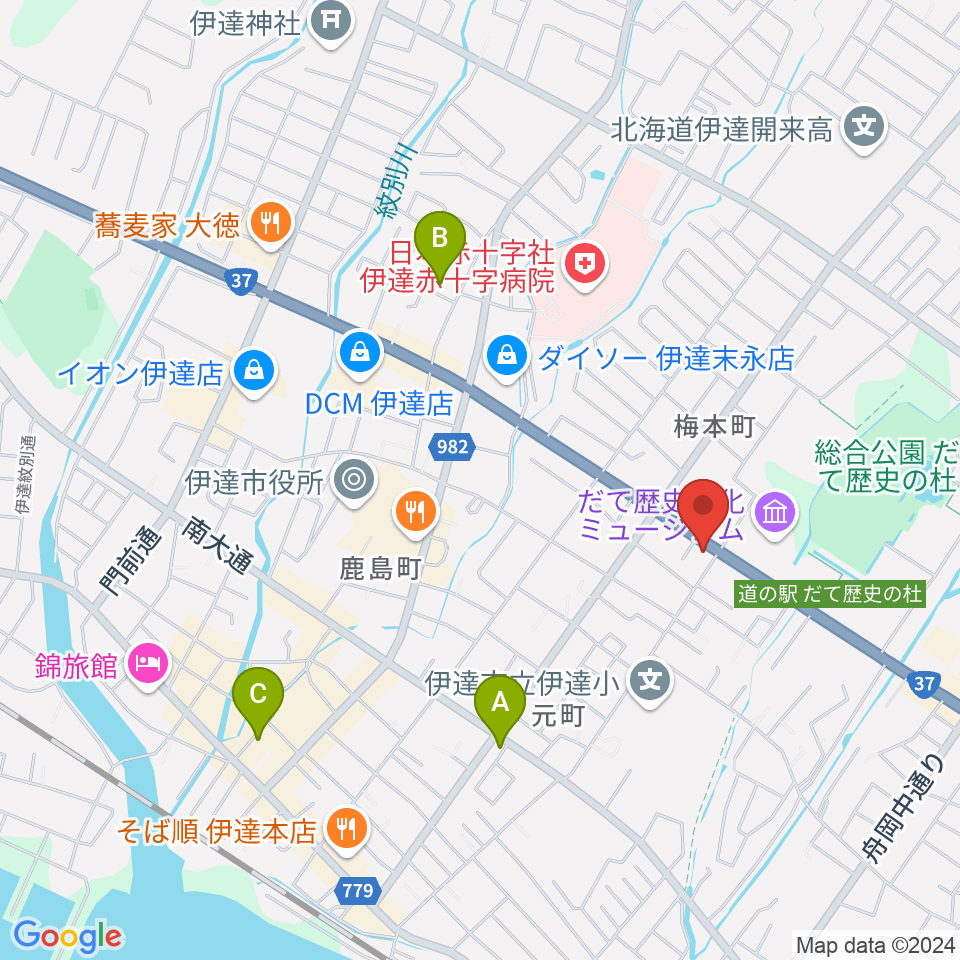 エルム楽器 伊達ミュージックセンター周辺のホテル一覧地図