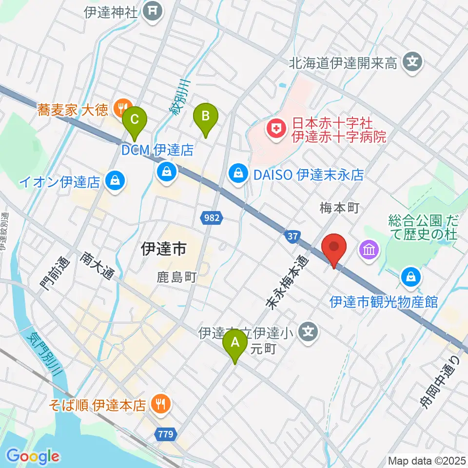 エルム楽器 伊達ミュージックセンター周辺のホテル一覧地図