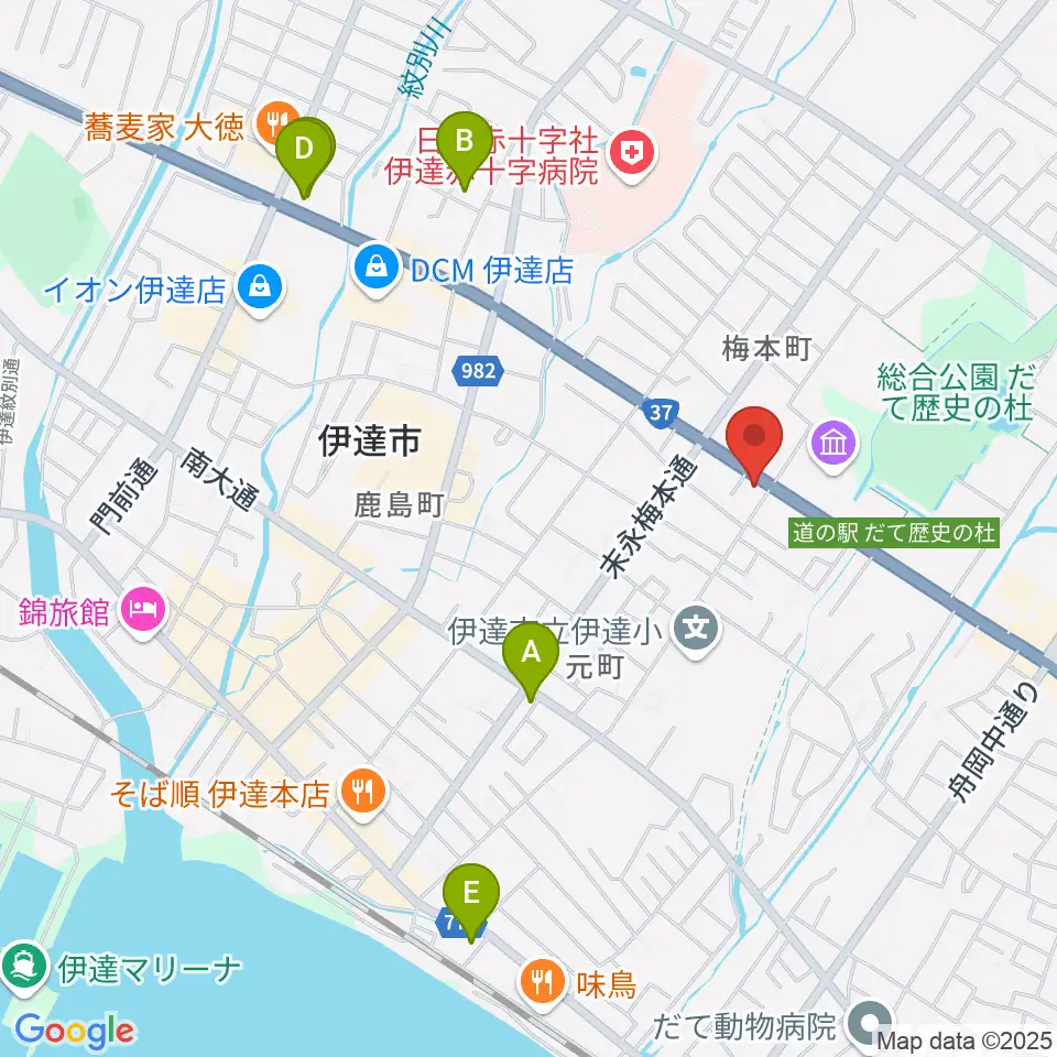 エルム楽器 伊達ミュージックセンター周辺のホテル一覧地図