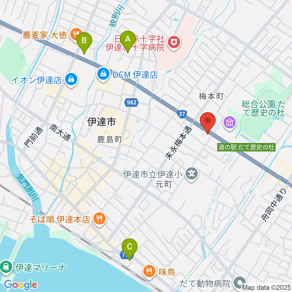 エルム楽器 伊達ミュージックセンター周辺のホテル一覧地図