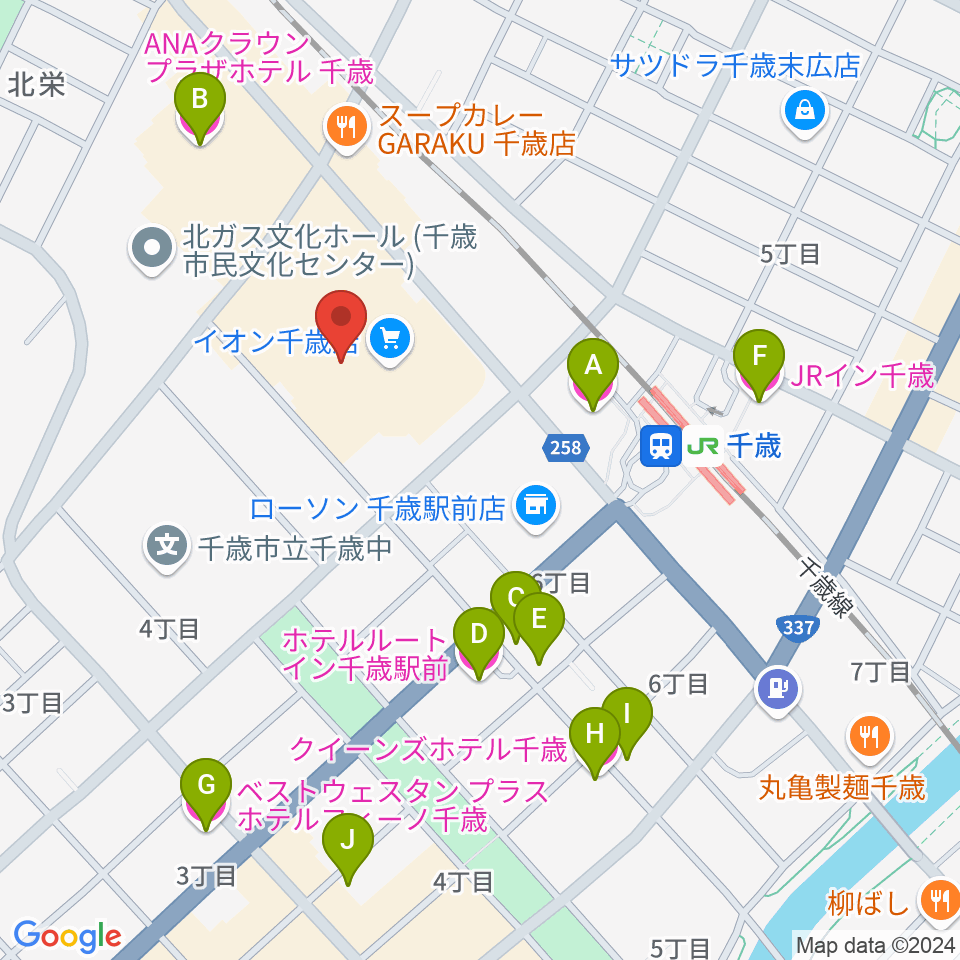 エルム楽器 イオン千歳センター周辺のホテル一覧地図