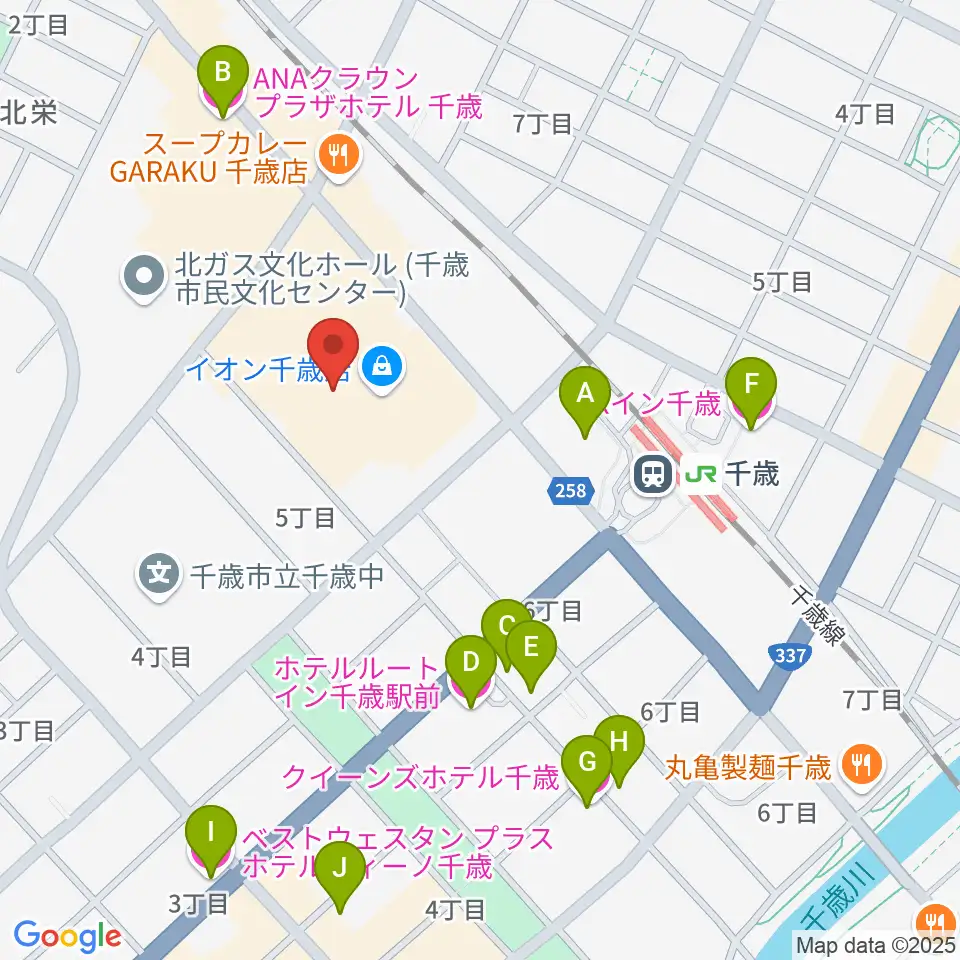 エルム楽器 イオン千歳センター周辺のホテル一覧地図