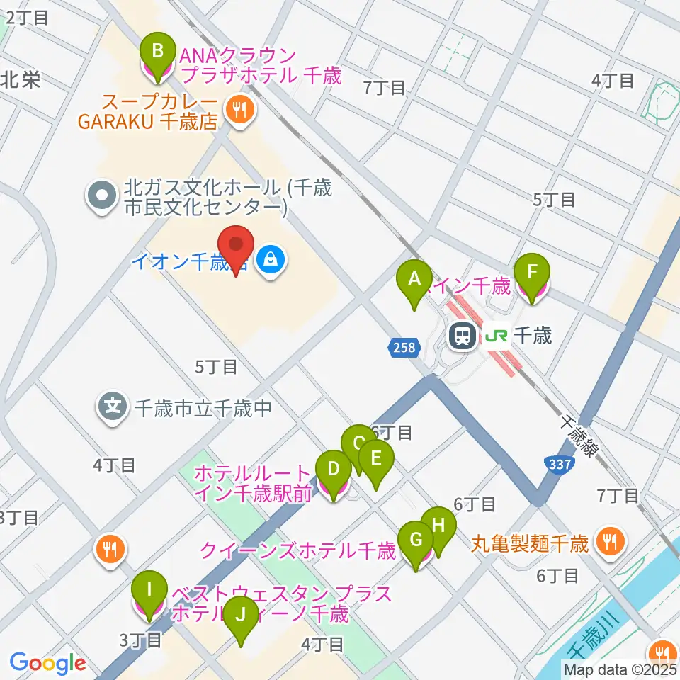 エルム楽器 イオン千歳センター周辺のホテル一覧地図