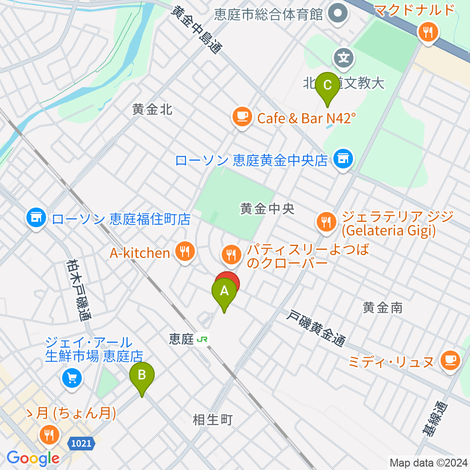 エルム楽器 恵庭駅前センター周辺のホテル一覧地図