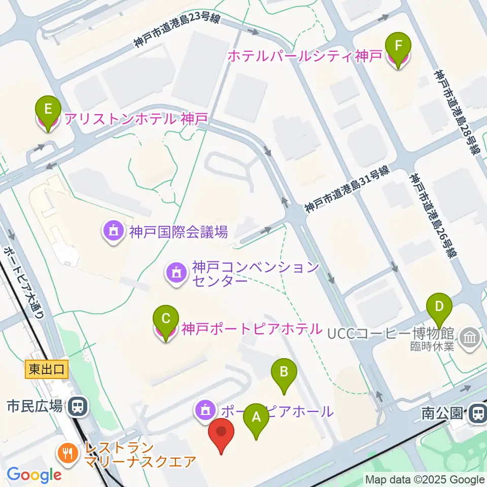 神戸ポートピアホール周辺のホテル一覧地図