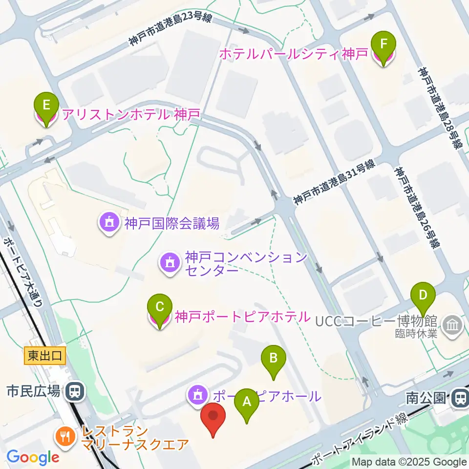 神戸ポートピアホール周辺のホテル一覧地図