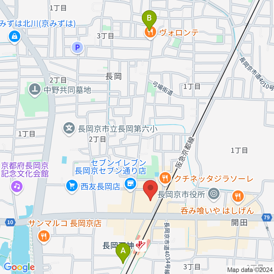 JEUGIA長岡京センター周辺のホテル一覧地図