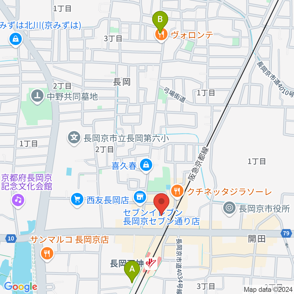 JEUGIA長岡京センター周辺のホテル一覧地図