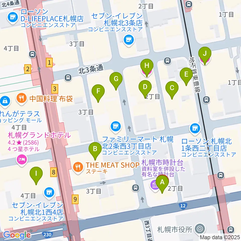 時計台ホール周辺のホテル一覧地図