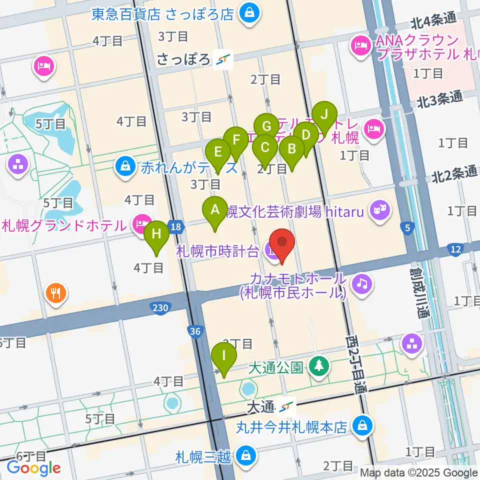 時計台ホール周辺のホテル一覧地図