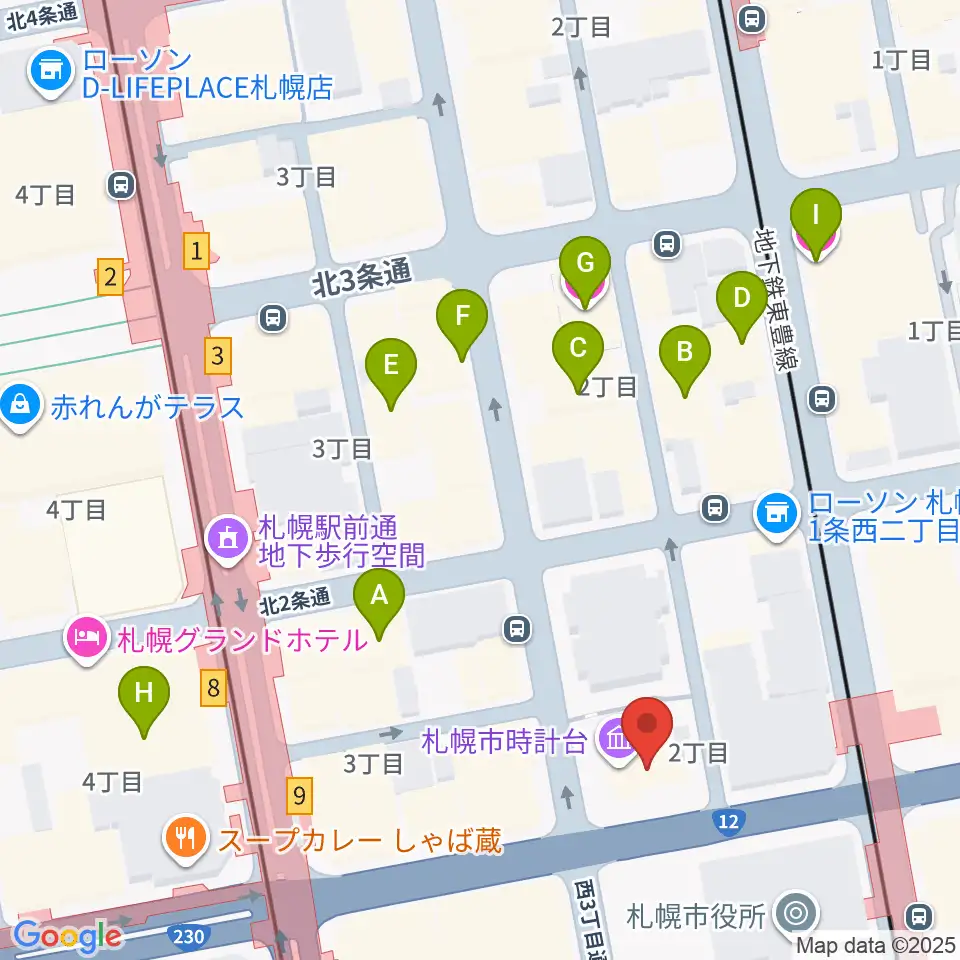 時計台ホール周辺のホテル一覧地図