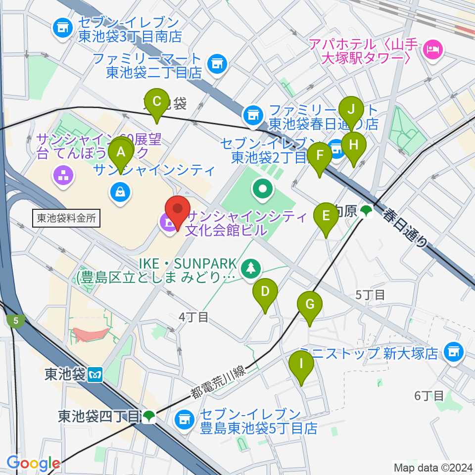 サンシャイン劇場周辺のホテル一覧地図