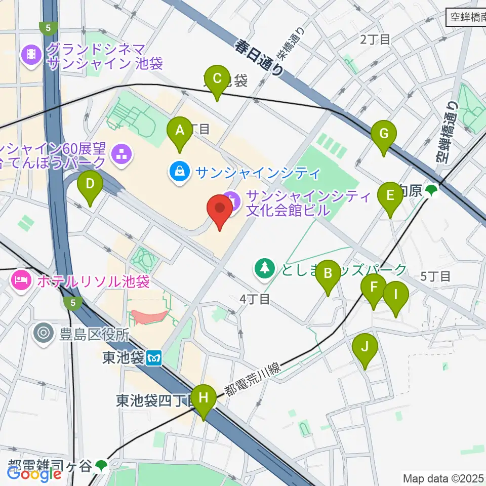 サンシャイン劇場周辺のホテル一覧地図