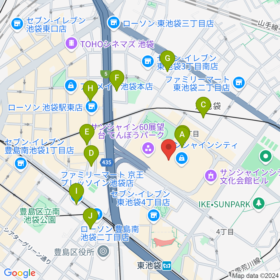 サンシャインシティ噴水広場周辺のホテル一覧地図