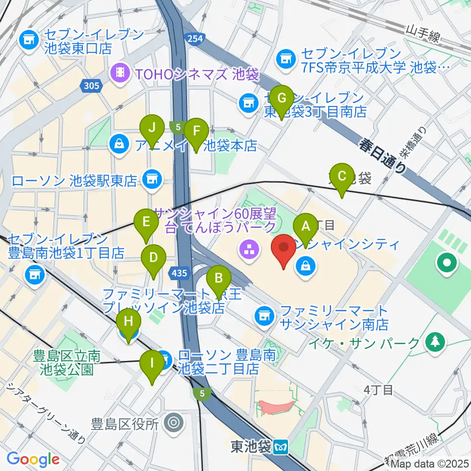 サンシャインシティ噴水広場周辺のホテル一覧地図
