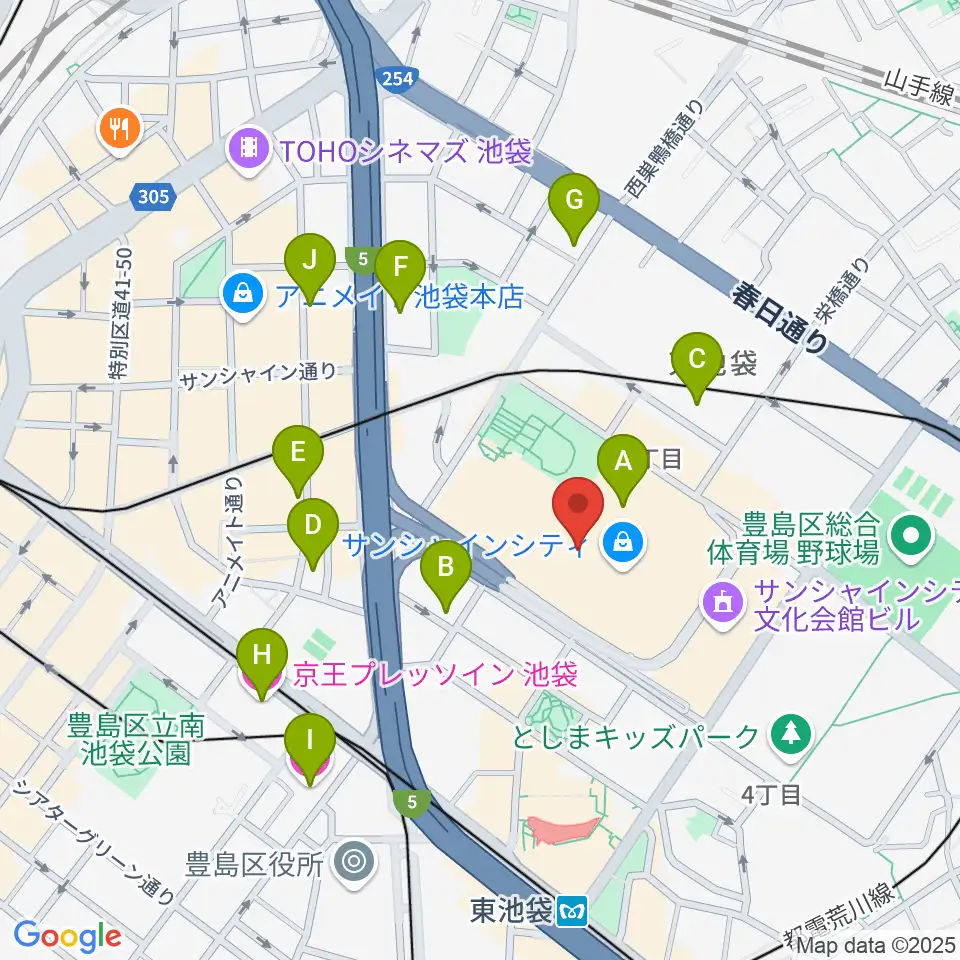 サンシャインシティ噴水広場周辺のホテル一覧地図