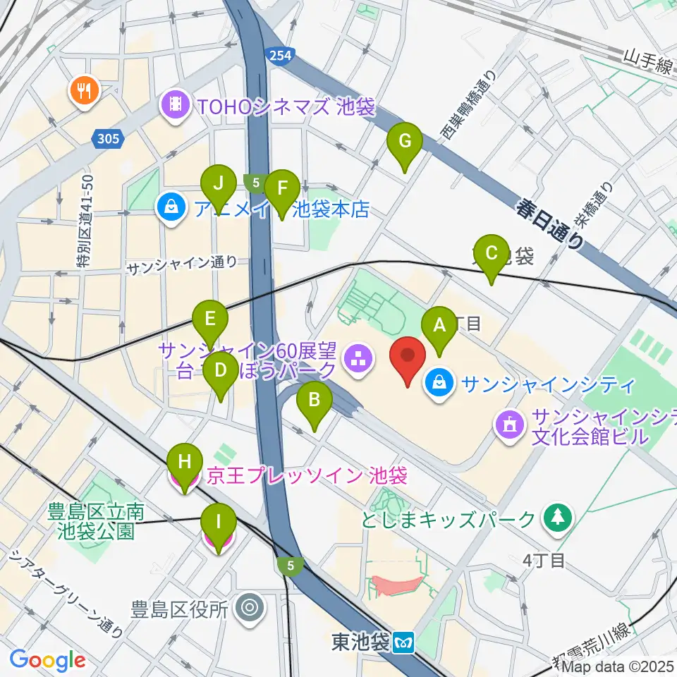 サンシャインシティ噴水広場周辺のホテル一覧地図