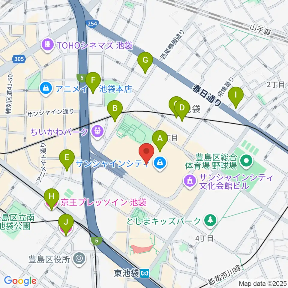 サンシャインシティ噴水広場周辺のホテル一覧地図