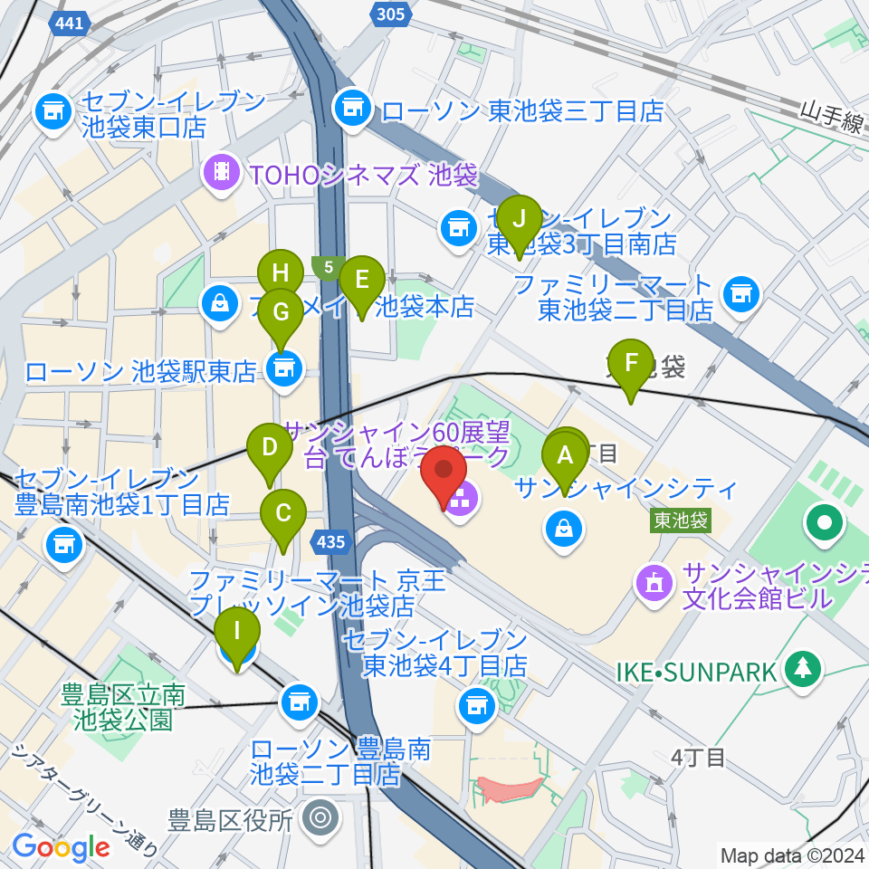 サンシャインシティ 展示ホール周辺のホテル一覧地図