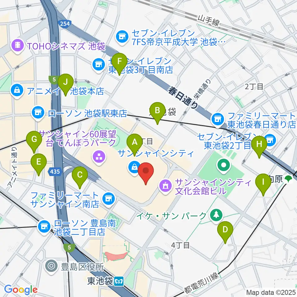 サンシャインシティ 展示ホール周辺のホテル一覧地図