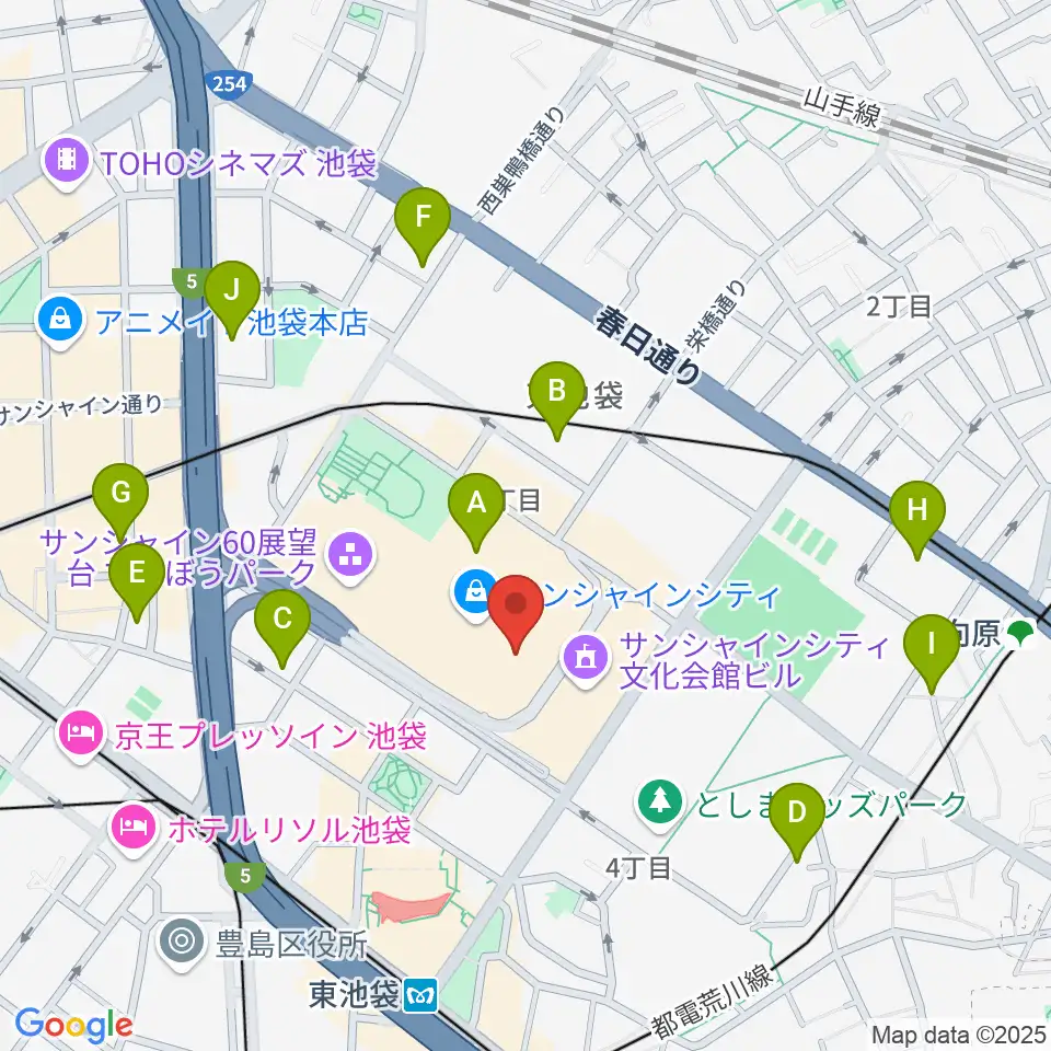 サンシャインシティ 展示ホール周辺のホテル一覧地図