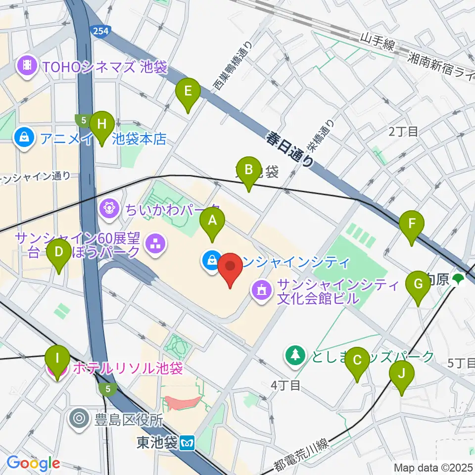 サンシャインシティ 展示ホール周辺のホテル一覧地図