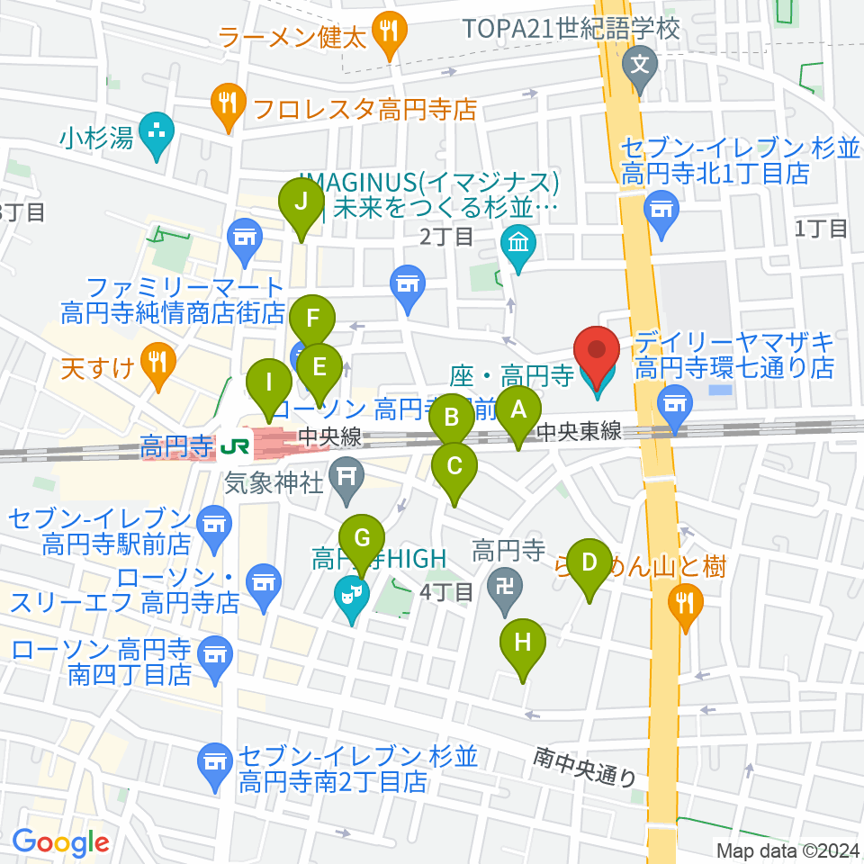 座・高円寺周辺のホテル一覧地図