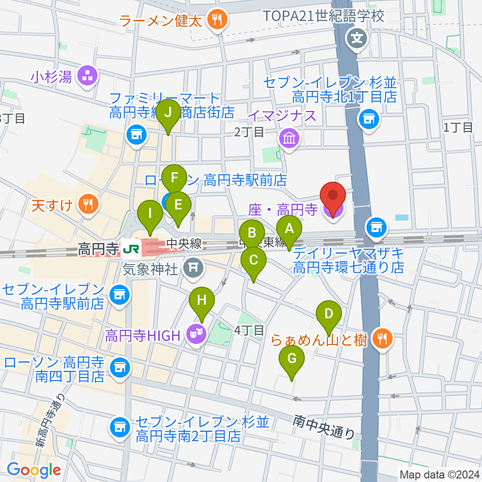 座・高円寺周辺のホテル一覧地図