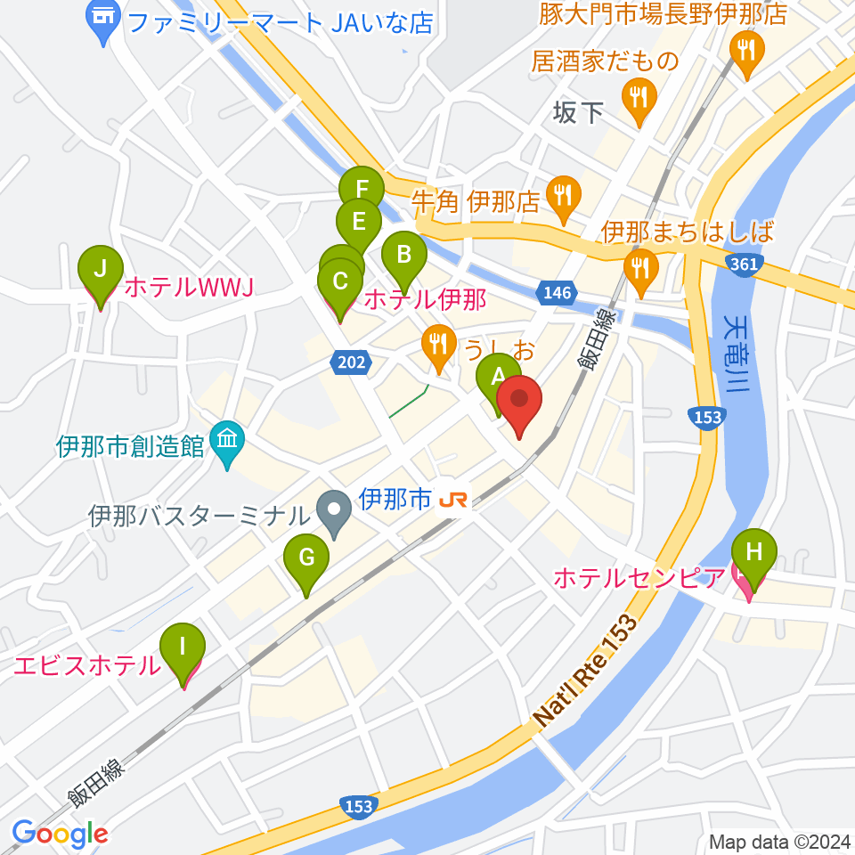 伊那グラムハウス周辺のホテル一覧地図