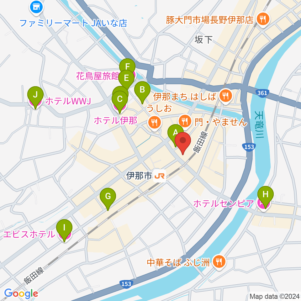 伊那グラムハウス周辺のホテル一覧地図