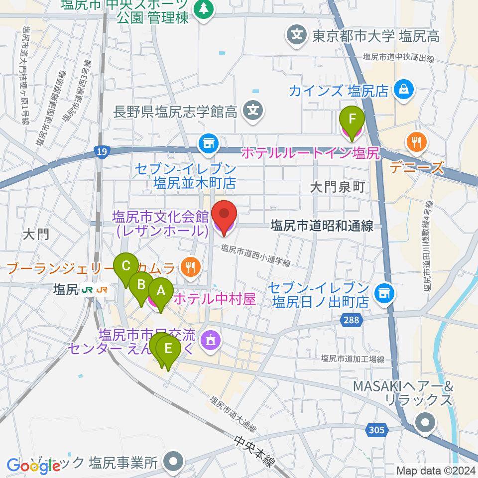 塩尻市文化会館レザンホール周辺のホテル一覧地図