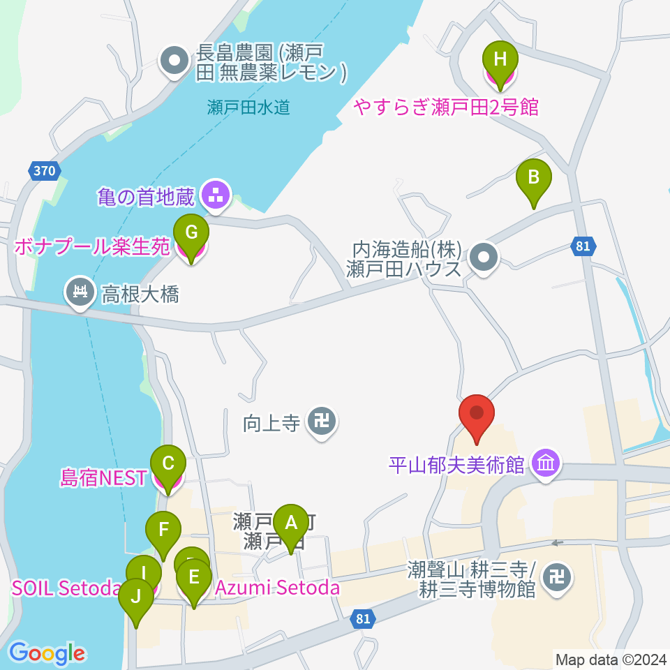 尾道市瀬戸田市民会館周辺のホテル一覧地図